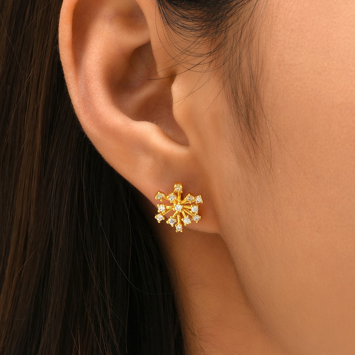 Серьги-гвоздики 18K Позолоченный с цирконом снежинка