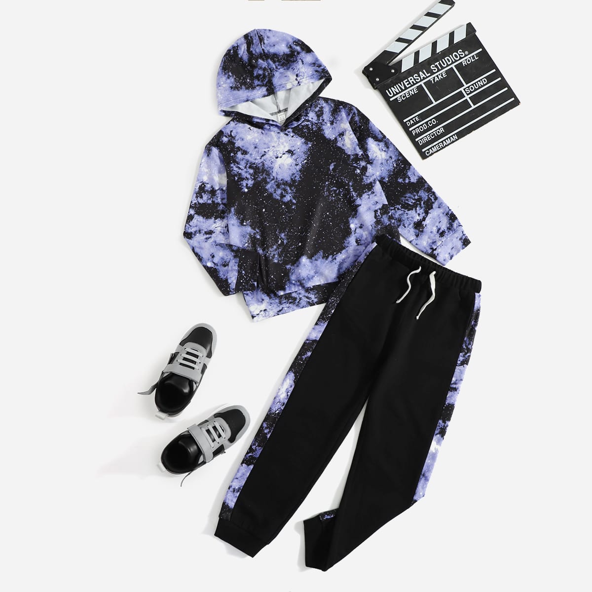   SheIn для мальчиков с принтом тай-дай Худи & с боковым швом Спортивные брюки