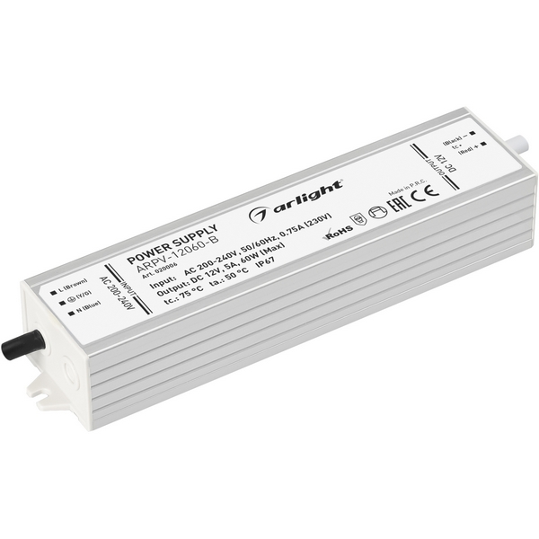 Блок питания ARPV-12060-B (12V, 5.0A, 60W) (Arlight, IP67 Металл, 3 года) 020006