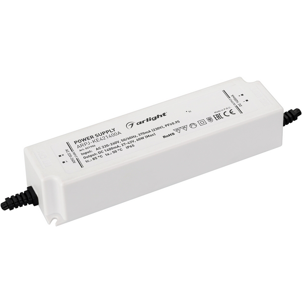 Блок питания ARPJ-KE421400A (60W, 1400mA, PFC) (Arlight, IP65 Пластик, 5 лет) 021904