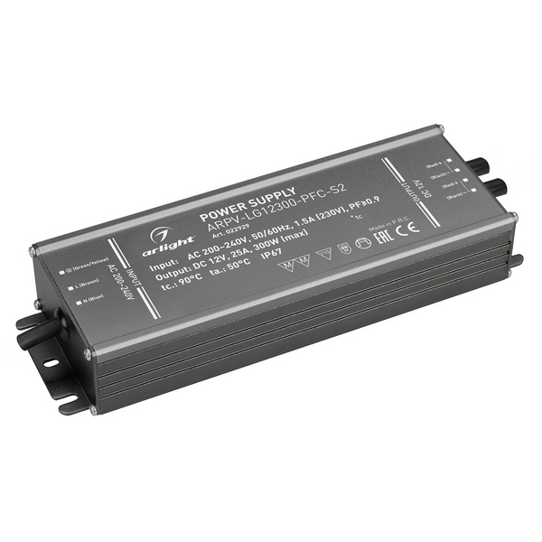 Блок питания ARPV-LG12300-PFC-S2 (12V, 25.0A, 300W) (Arlight, IP67 Металл, 5 лет) 022929