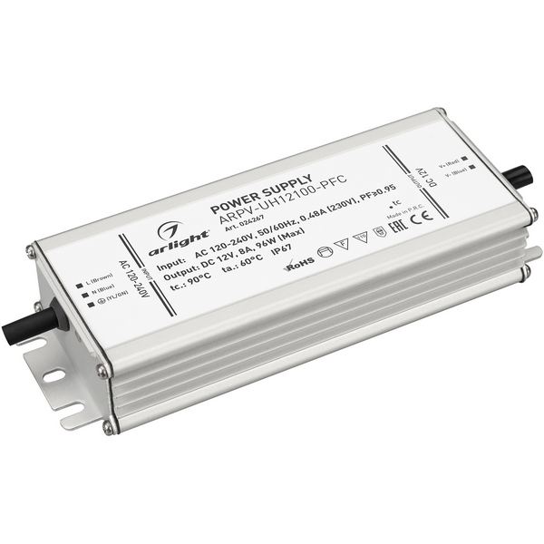 Блок питания ARPV-UH12100-PFC (12V, 8.0A, 96W) (Arlight, IP67 Металл, 7 лет) 024267