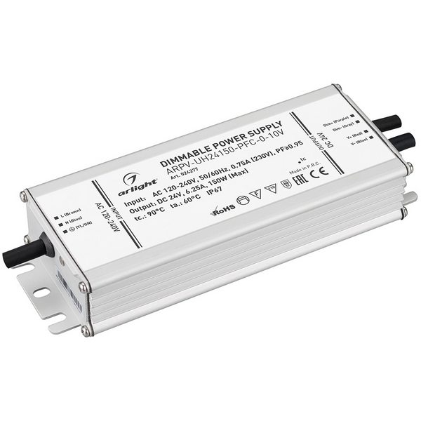 Блок питания ARPV-UH24150-PFC-0-10V (24V, 6.3A, 150W) (Arlight, IP67 Металл, 7 лет) 024277