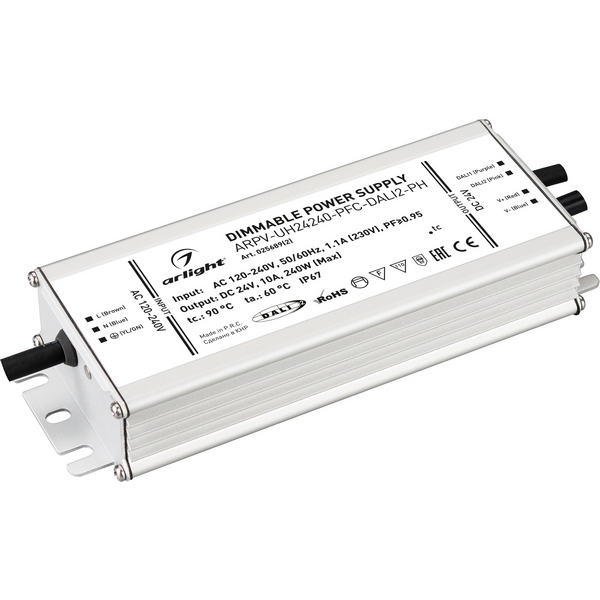 Блок питания ARPV-UH24240-PFC-DALI2-PH (24V, 10.0A, 240W) (Arlight, IP67 Металл, 7 лет) 025689(2)