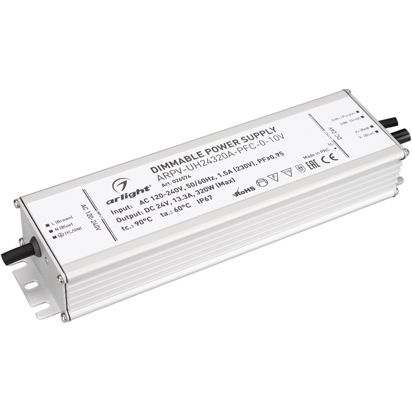 Блок питания ARPV-UH24320A-PFC-0-10V (24V, 13.3A, 320W) (Arlight, IP67 Металл, 7 лет) 026574