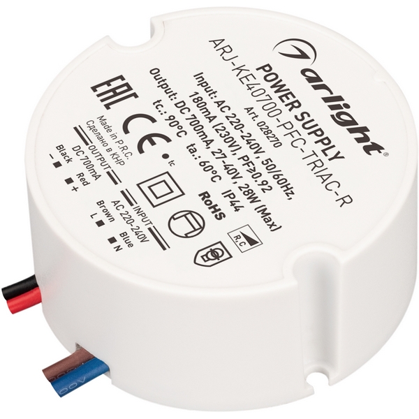 Блок питания ARJ-KE40700-PFC-TRIAC-R (28W, 700mA) (Arlight, IP44 Пластик, 5 лет) 028270