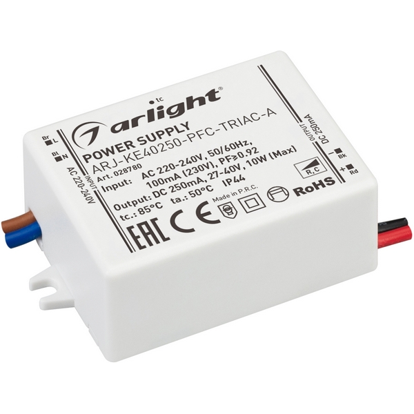 Блок питания ARJ-KE40250-PFC-TRIAC-A (10W, 250mA) (Arlight, IP44 Пластик, 5 лет) 028780