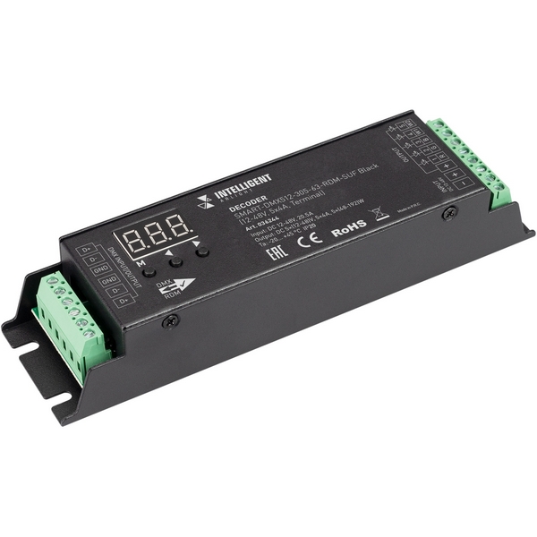 INTELLIGENT Декодер SMART-DMX512-305-63-RDM-SUF Black (12-48V, 5x4A, Terminal) (IARL, IP20 Металл, 5 лет) 036244 Arlight