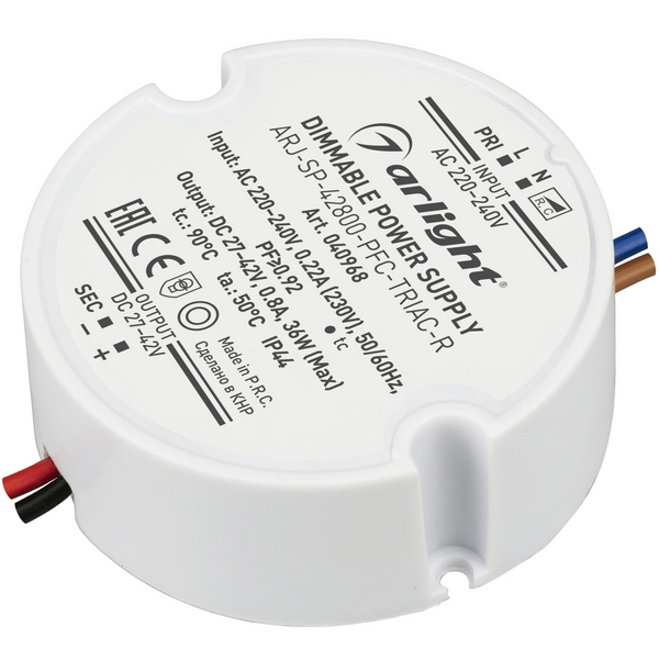 Блок питания ARJ-SP-42800-PFC-TRIAC-R (36W, 27-42V, 800mA) (Arlight, IP44 Пластик, 5 лет) 040968