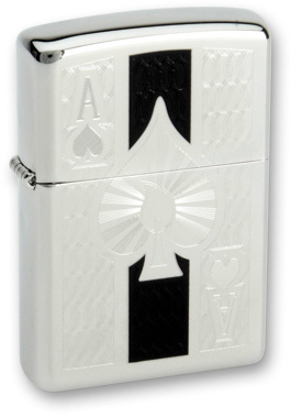 Зажигалка ZIPPO Ace High Polish Chrome, латунь с ник.-хром. покрыт., серебр., глянц., 36х56х12 мм