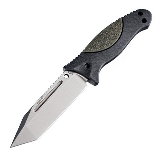 Танто  Ножиков Нож с фиксированным клинком Hogue EX-F02 Stone-Tumbled Tanto, сталь A2 Tool Steel, рукоять термопластик GRN, чёрно-зеленый