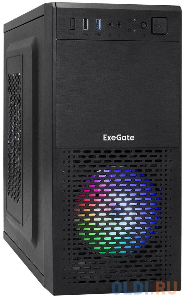 Exegate EX292985RUS Корпус Minitower ExeGate mEVO-7807-NPX600 (mATX, БП 600NPX 12см, 1*USB+1*USB3.0, черный 1x12 см с RGB подсветкой)