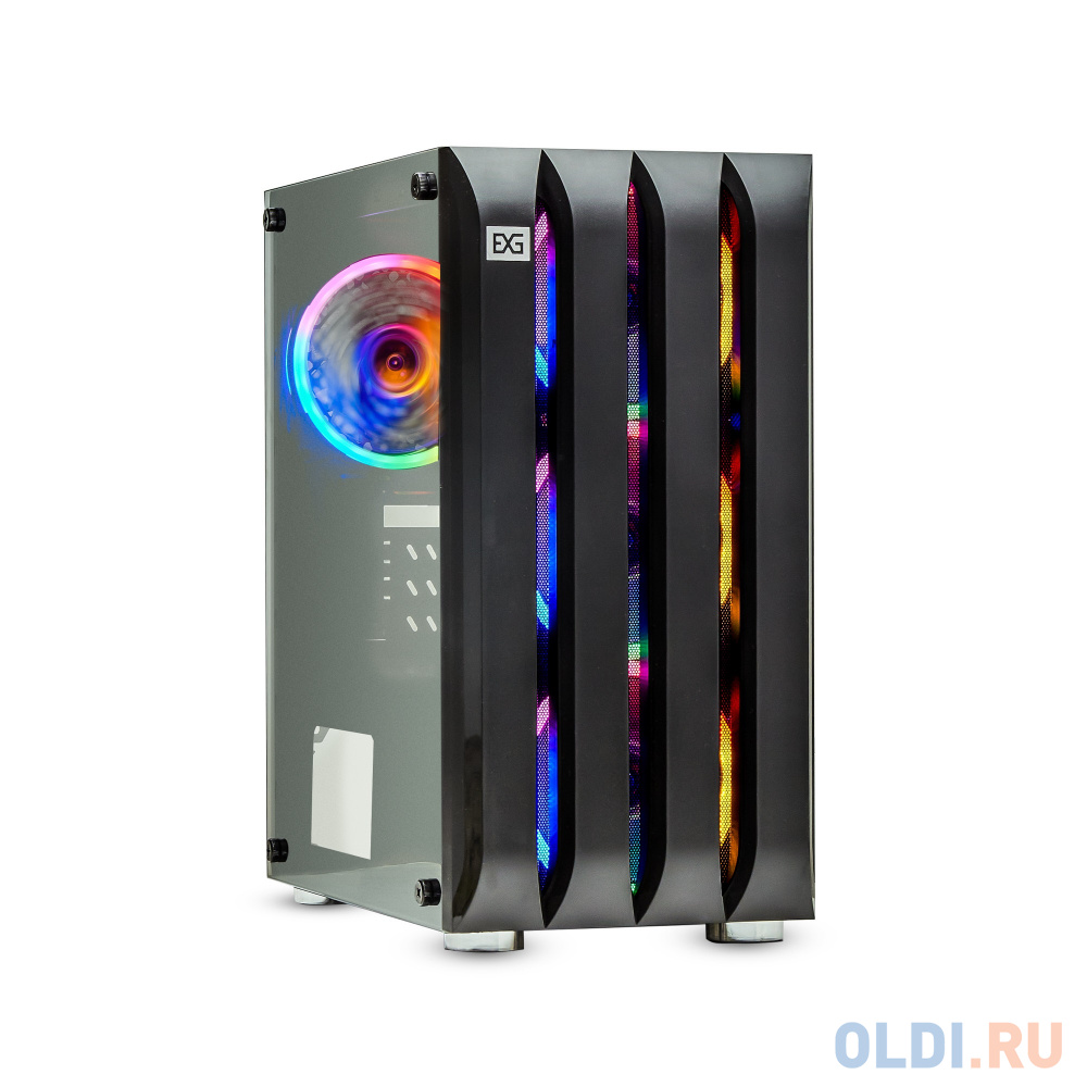 Корпус Minitower ExeGate Mistery R3-NPX450 (mATX, БП 450NPX с вент. 12 см, 2*USB+1*USB3.0, аудио, черный, 4 вент. 12см с RGB подсветкой, боковая панел