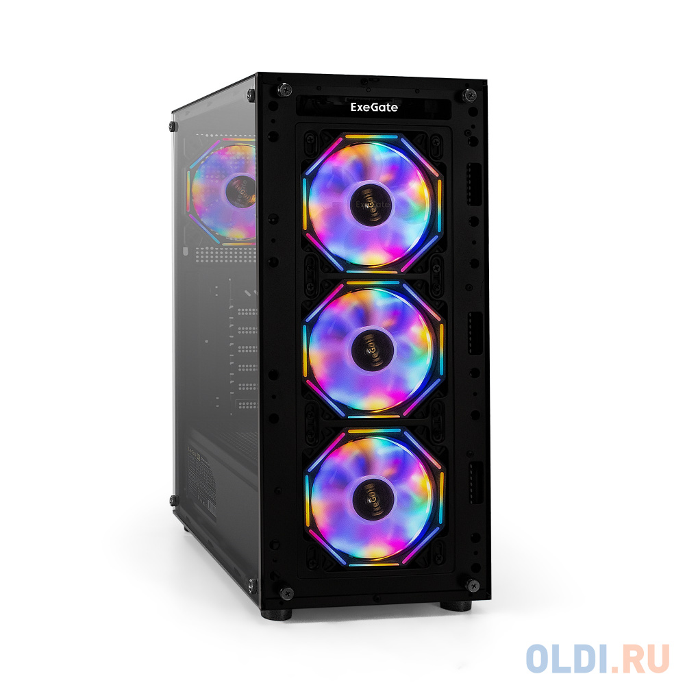 Корпус Miditower ExeGate i3 BASE-EVO800 (ATX, БП EVO800RGB с вент. 12 см, с окном, 1*USB+1*USB3.0, аудио, 4 вент. 12см с RGB подсветкой)