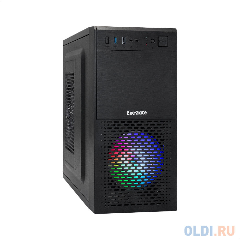 Корпус Minitower ExeGate mEVO-7807-XP450 (mATX, БП XP450 с вент. 12см, 1*USB+1*USB3.0, черный, 1 вент. 12см с RGB подсветкой)