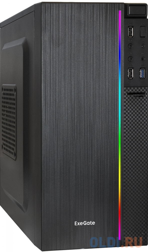 Корпус Minitower ExeGate mEVO-9302-NPX400 (mATX, БП 400NPX с вент. 12см, 2*USB+1*USB3.0, HD аудио, черный, с RGB подсветкой)