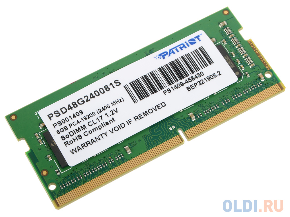 Оперативная память для ноутбука Patriot Signature SO-DIMM 8Gb DDR4 2400 MHz PSD48G240081S