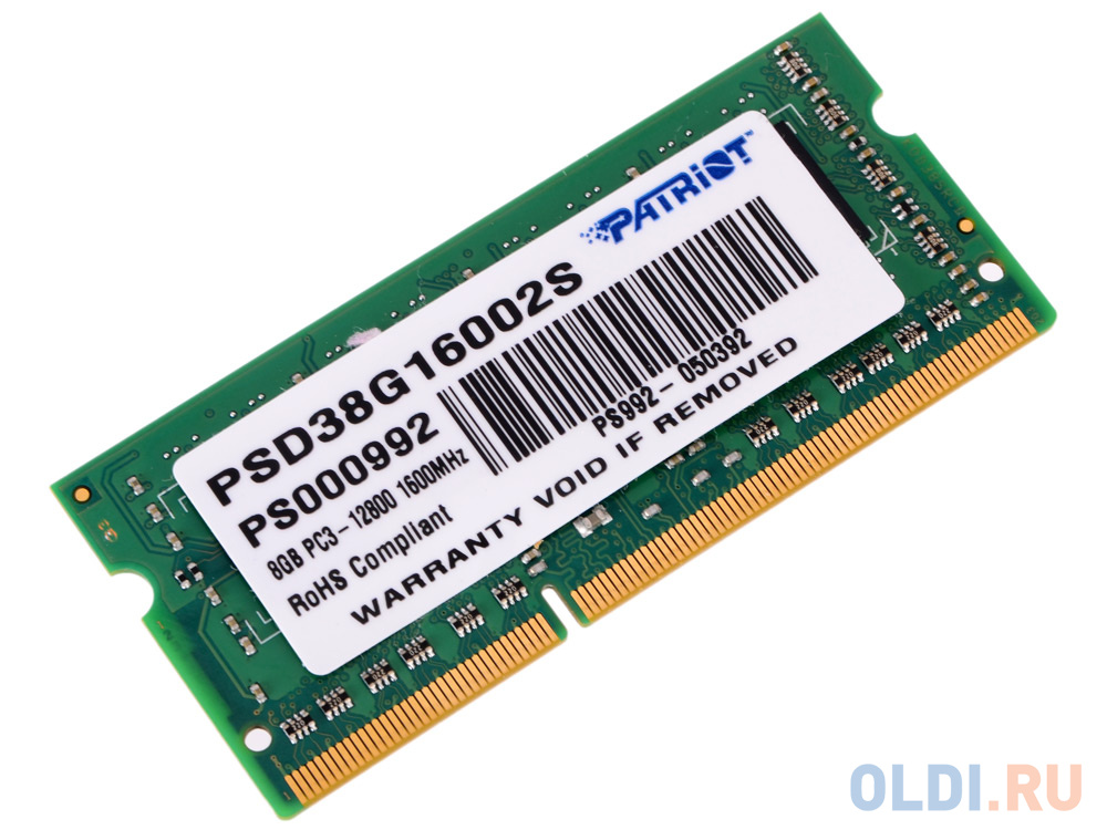 Оперативная память Patriot  ОЛДИ Оперативная память для ноутбука Patriot Signature SO-DIMM 8Gb DDR3 1600 MHz PSD38G16002S