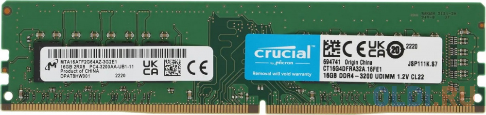 Оперативная память для компьютера Crucial CT16G4DFRA32A UDIMM 16Gb DDR4 3200MHz