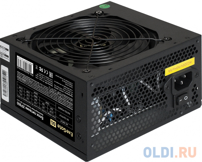 Блок питания 800W ExeGate XP800 (ATX, PC, 12cm fan, 24pin, 2x(4+4)pin, 2xPCI-E, 5xSATA, 3xIDE, black, кабель 220V в комплекте)