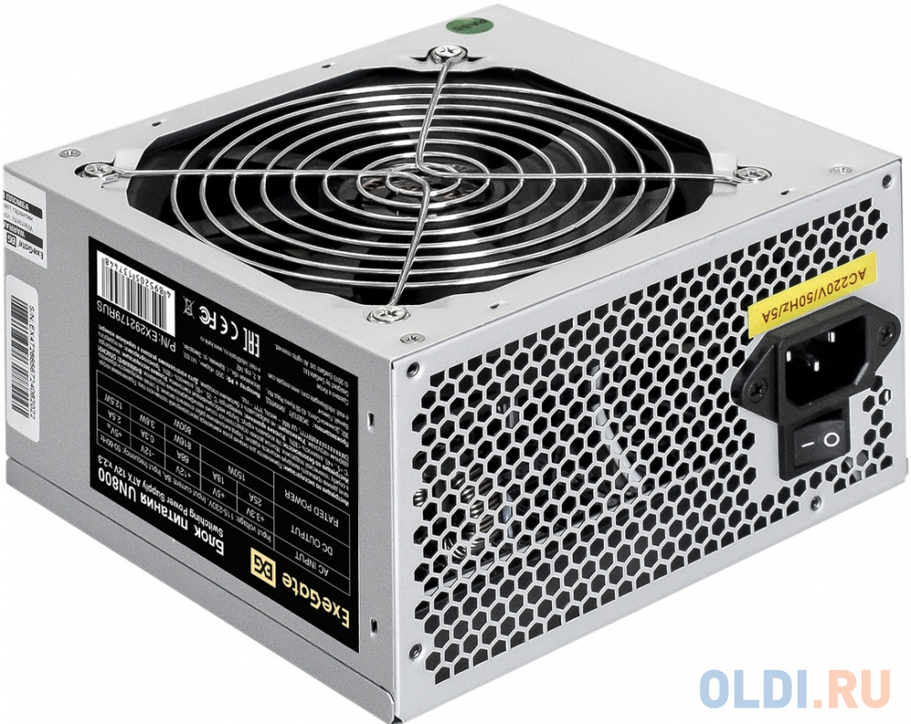 Блок питания 800W ExeGate UN800 (ATX, 12cm fan, 24pin, 2x(4+4)pin, 2xPCI-E, 5xSATA, 3xIDE, кабель 220V с защитой от выдергивания)