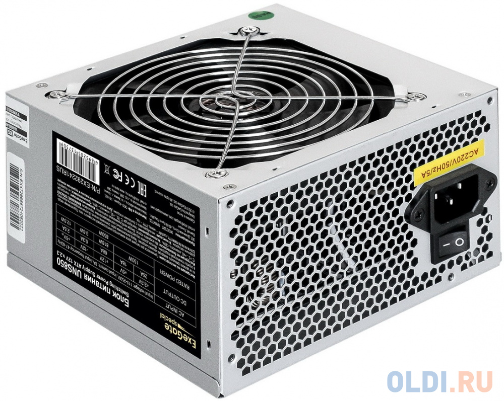 Блок питания 850W ExeGate UNS850 (ATX, 12cm fan, 24pin, 2x(4+4)pin, 2xPCI-E, 5xSATA, 3xIDE, кабель 220V в комплекте)