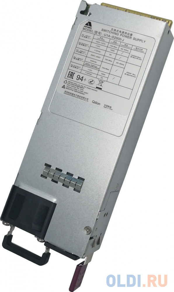 Блок питания серверный/ Server power supply Qdion Model U1A-D2000-J P/N:99MAD12000I1170113 CRPS 1U Module 2000W Efficiency 94+, Gold Finger (option),