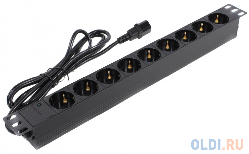 Exegate EX280852RUS Блок розеток ExeGate ServerPro PDU-19H906 Al-9S-C14-2.5, 19",1U,алюм, 9Schuko, кабель с C14 2.5м