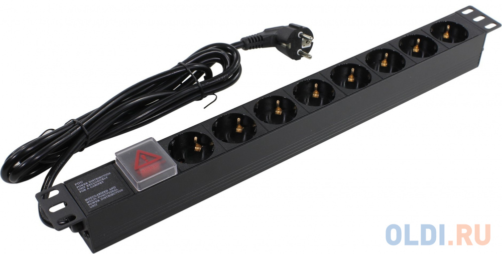 Exegate EX280844RUS Блок розеток ExeGate ServerPro PDU-19H805 Al-8S-EU3-SW, 19",1U,алюм, 8Schuko, евровилка, 3м