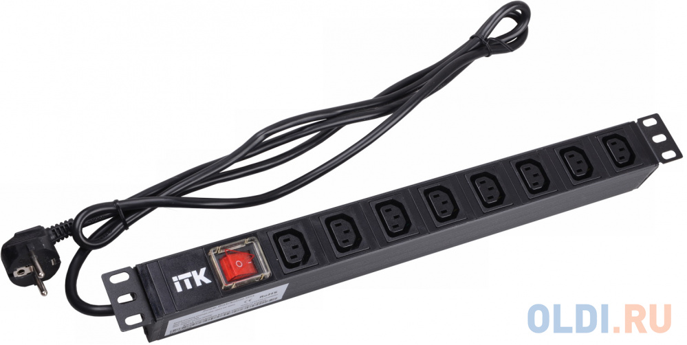 ITK PH12-8C131 PDU 8 розеток C13 с LED выкл,1U, шнур 2м вилка нем.ст