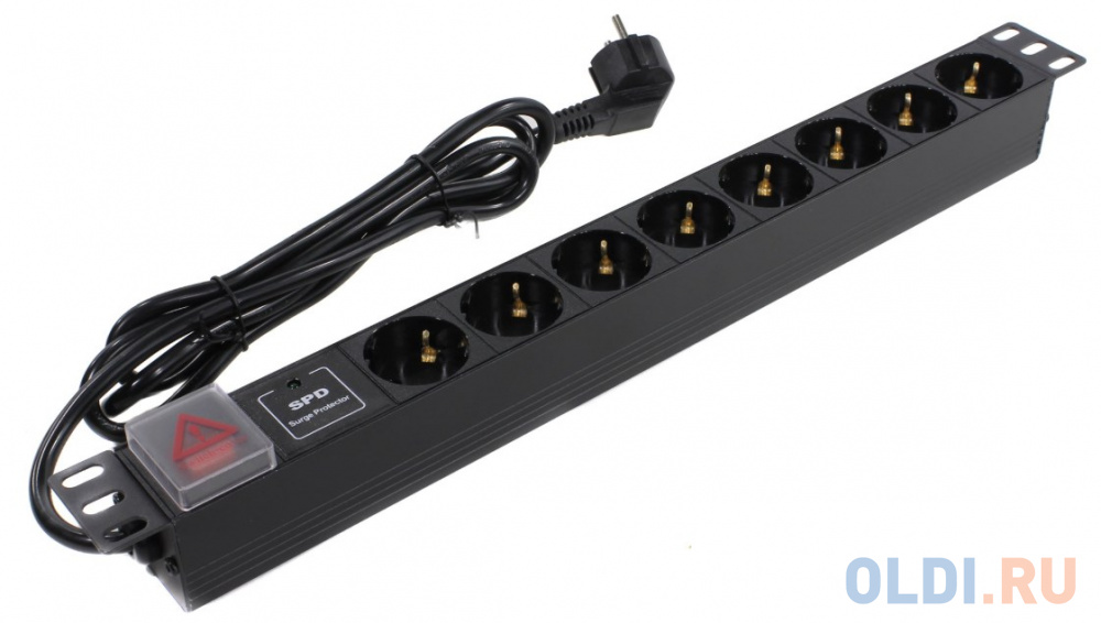 Exegate EX280846RUS Блок розеток ExeGate ServerPro PDU-19H807 Al-8S-EU2-SW-SPD1, 19",1U,алюм, 8Sch, евровилка, 2м, SPD1