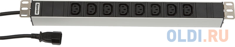Сетевые фильтры Hyperline SHT19-8IEC-2.5IEC Блок розеток для 19" шкафов, горизонтальный, 8 IEC 320, 10 A, шнур 2.5м