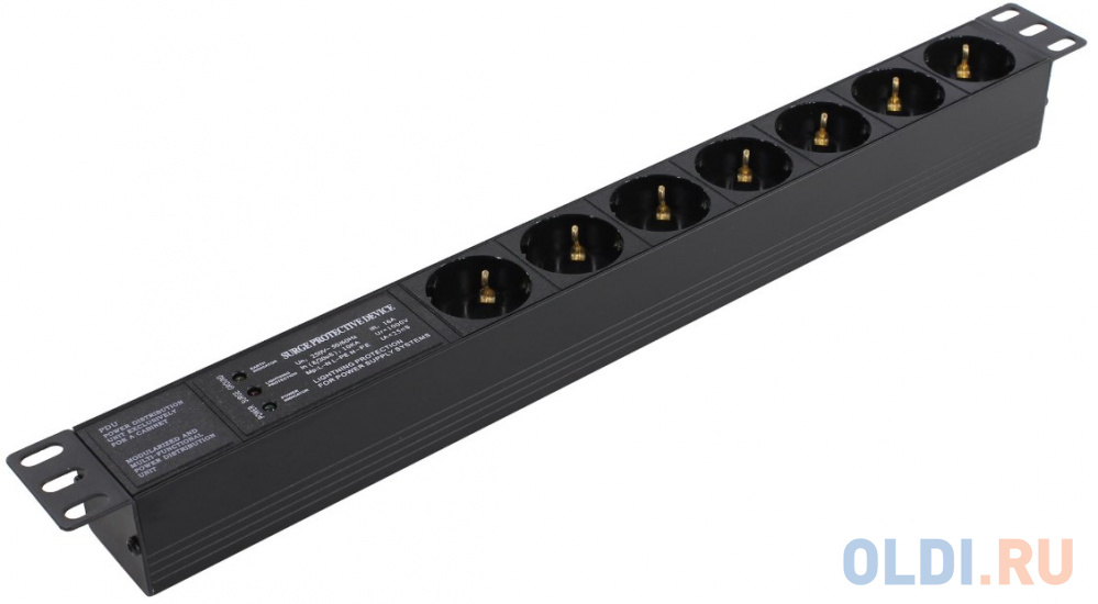 Exegate EX280836RUS Блок розеток ExeGate ServerPro PDU-19H701 Al-7S-C14-SPD3, 19",1U,алюм, 7 Schuko, С14, SPD3