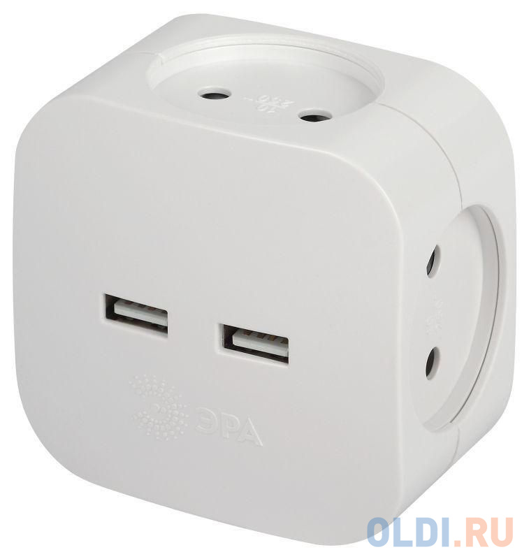 Сетевые фильтры Эра ЭРА Б0049532 Разветвитель электрический SP-4-USB-W на 4 розетки 220V + 2xUSB 2400mA, без заземл 10А (белый)