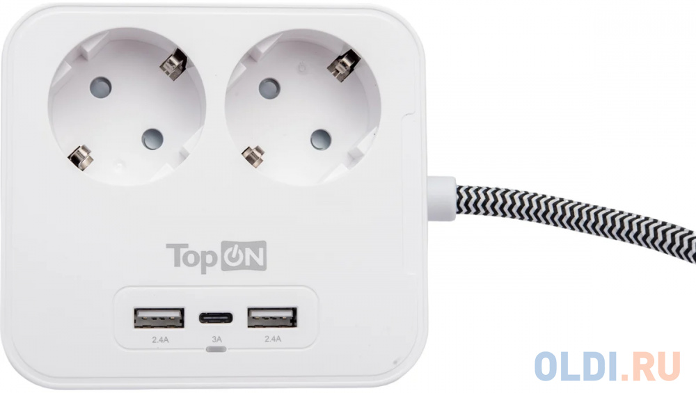 TopOn Сетевой фильтр на 2 розетки с 2 USB-A и USB-C, 4000W, 1.5 м Белый TOP-PWS2