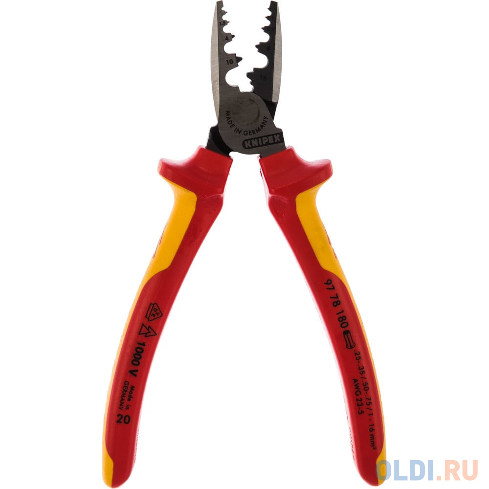 KNIPEX Инструмент для обжима контактных гильз 180 мм { Длина190 Ширина54 Высота28} [KN-9778180]