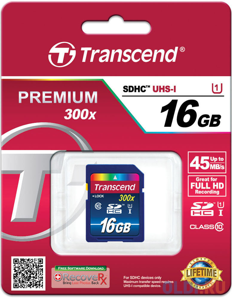   ОЛДИ Карта памяти SDHC 16Gb Transcend Class10 UHS-I 400x Premium (TS16GSDU1)