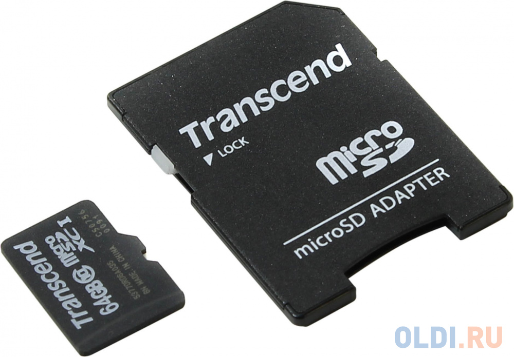  Карта памяти MicroSDXC 64GB Transcend UHS-I U1 + SD Adapter (TS64GUSDXC10)