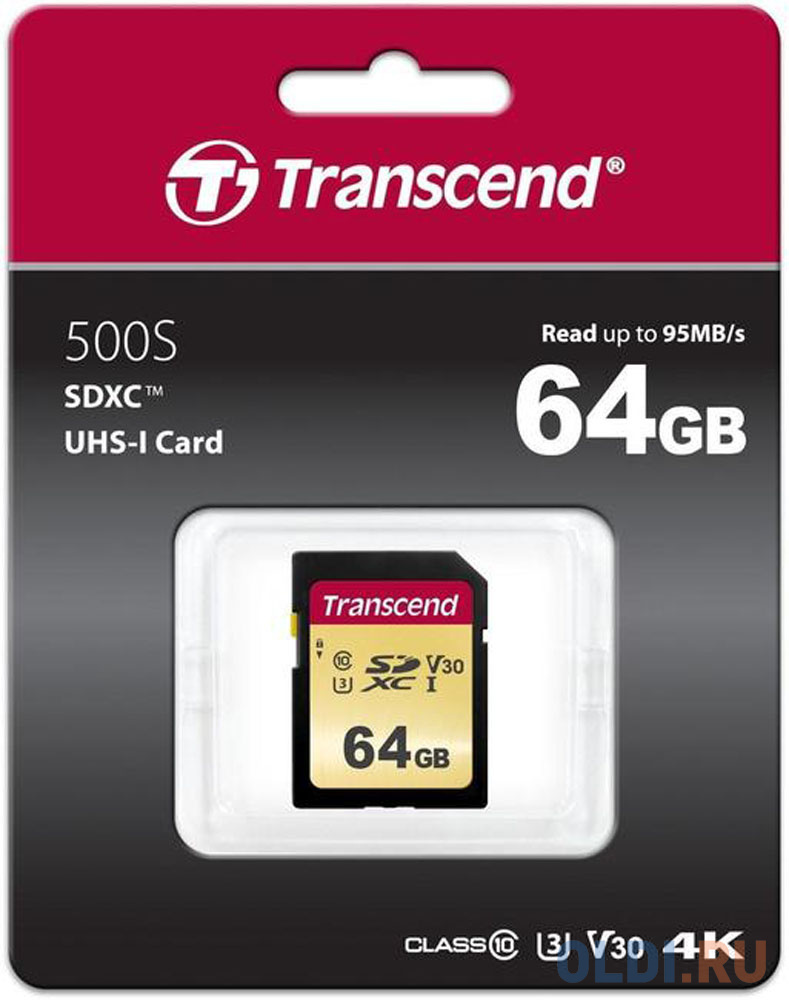   ОЛДИ Карта памяти SecureDigital 64Gb Transcend TS64GSDC500S {SDXC Class 10, UHS-I U3, MLC}