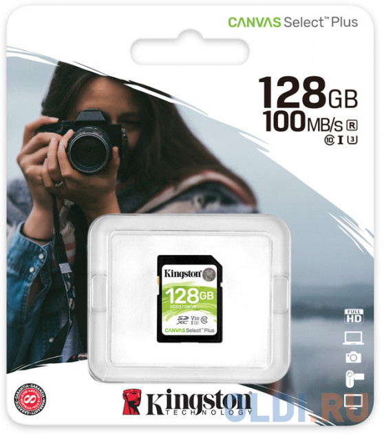 Карты памяти SD Kingston Карта памяти SDXC Kingston Canvas Select Plus, 128 Гб, UHS-I Class U3 V30