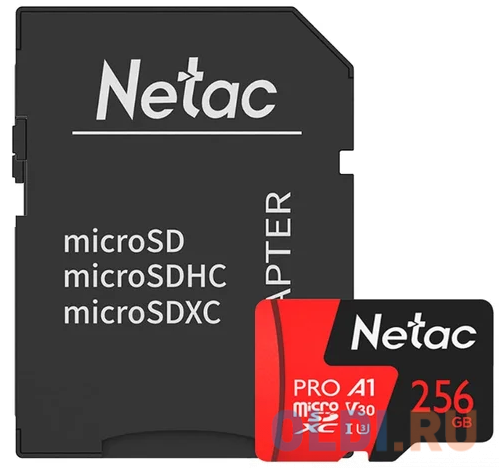 Карта памяти Netac MicroSD card P500 Extreme Pro 256GB retail w/SD adapter NT02P500PRO-256G-R