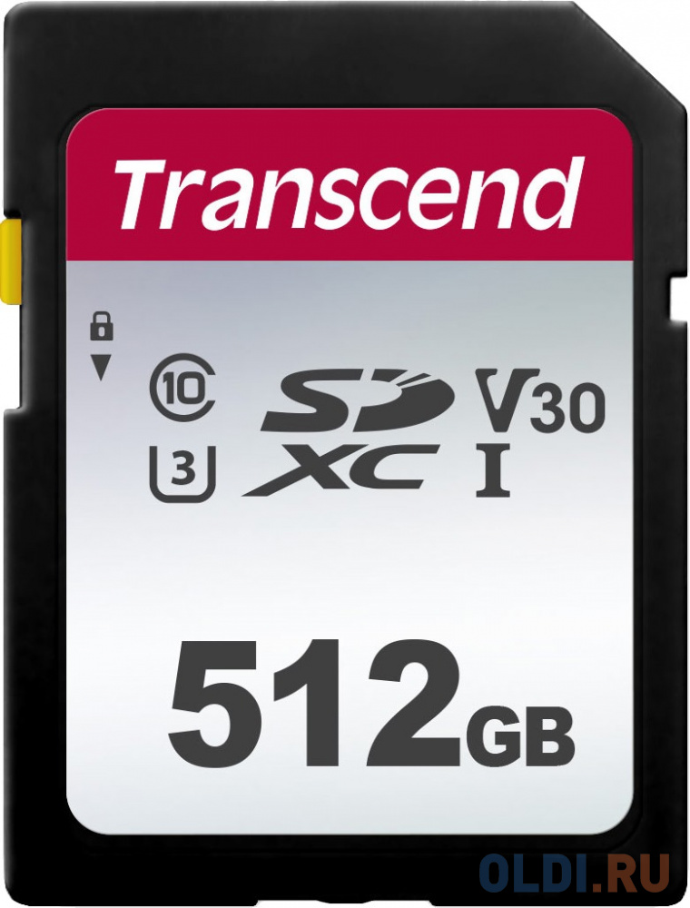 Карта памяти microSDXC Transcend 300S, 512 Гб, UHS-I Class U3 V30 A1, с адаптером