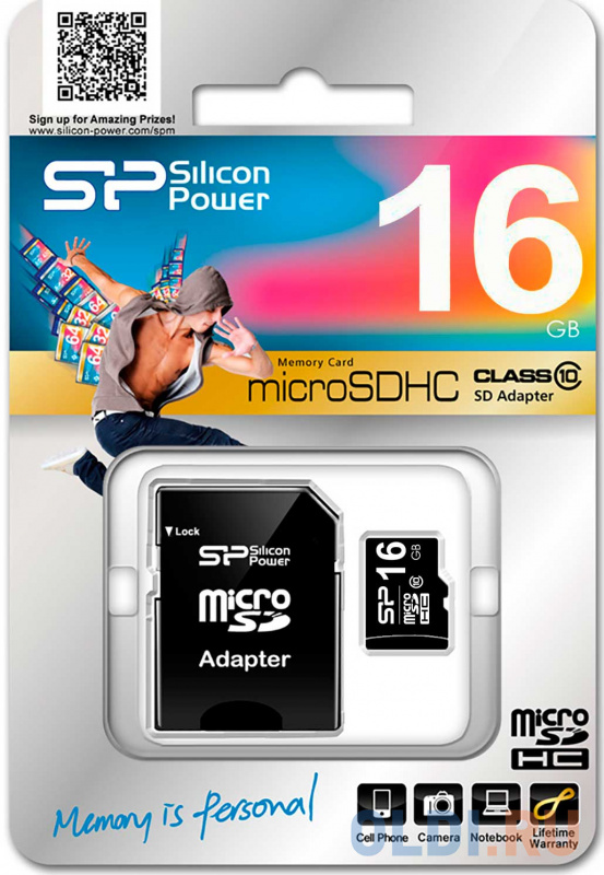 Карта памяти MicroSDHC 16GB Silicon Power Class10 + SD Adapter (SP016GBSTH010V10SP)