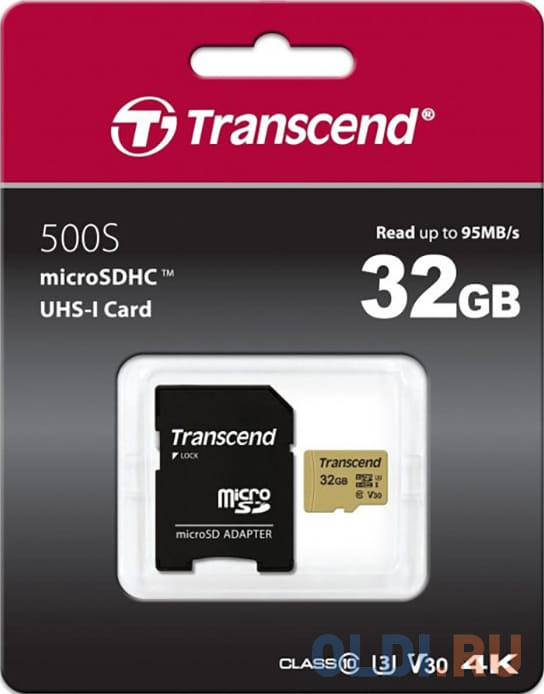 Карта памяти Transcend 32GB microSDXC Class 10 UHS-I U1 V30 R95, W60MB/s with adapter