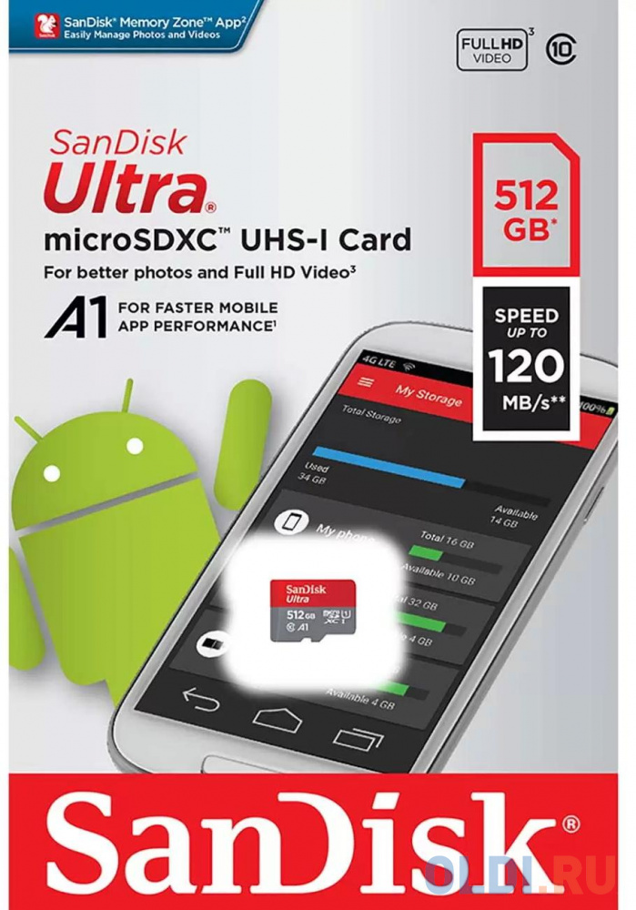 Карта памяти microSDXC 512Gb SanDisk Ultra UHS-I A1