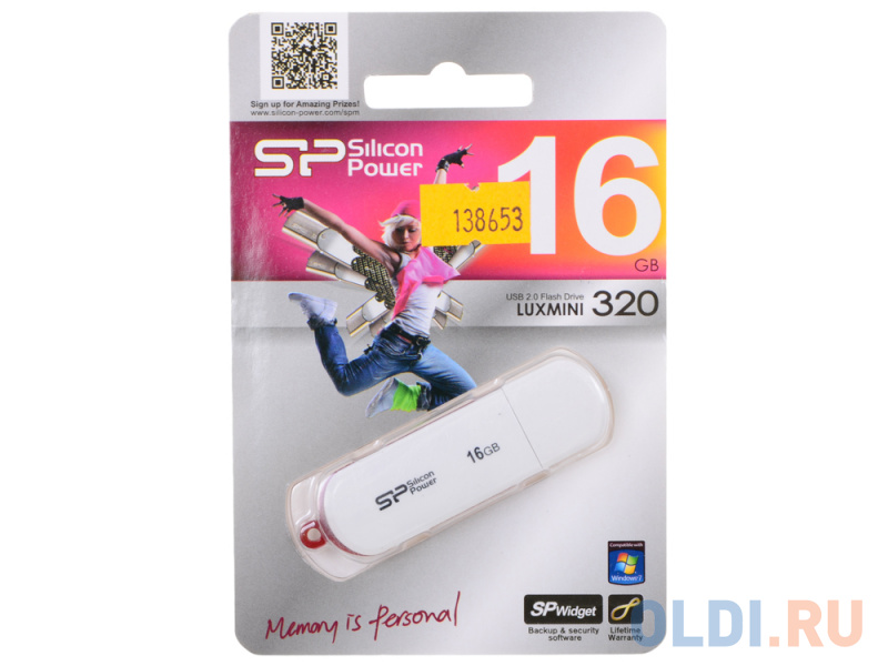 Внешний накопитель 16GB USB Drive <USB 2.0 Silicon Power LuxMini 320 White (SP016GBUF2320V1W)