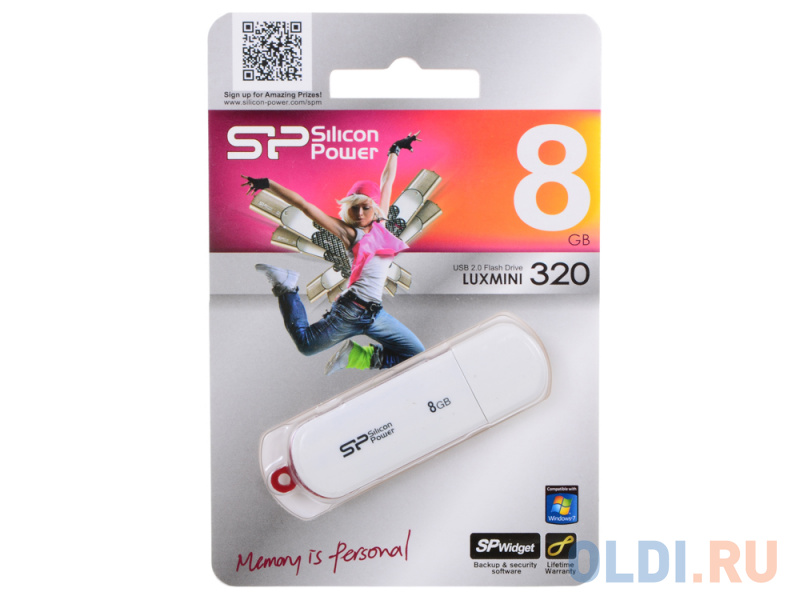 Внешний накопитель 8GB USB Drive <USB 2.0 Silicon Power LuxMini 320 White (SP008GBUF2320V1W)