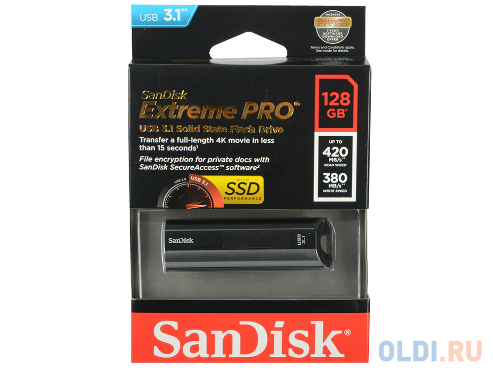 Флешка USB 128Gb SanDisk CZ880 Cruzer Extreme Pro SDCZ880-128G-G46 черный