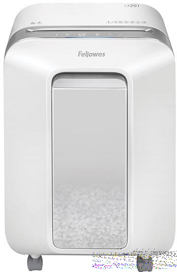 Шредер Fellowes Powershred LX201, белый, DIN P-5, 2х12 мм, 12 лст., 22 лтр., Jam Proof™, SafeSense