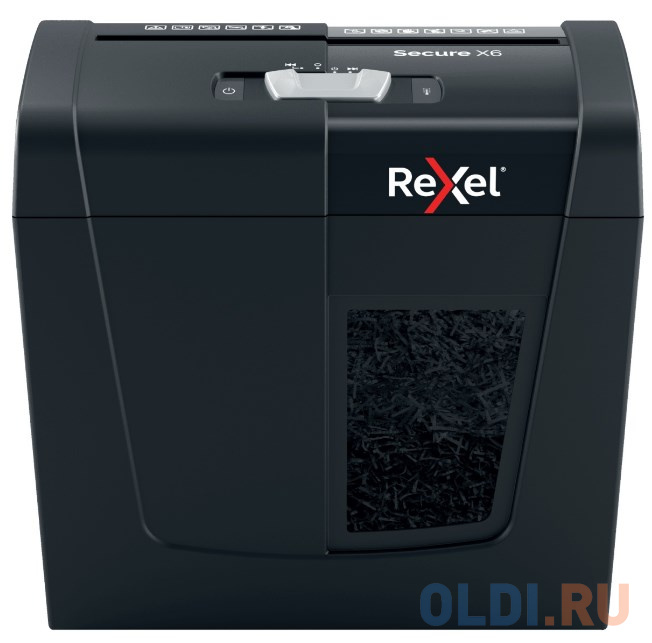 Шредер Rexel SECURE X6 EU черный (секр.P-4)/фрагменты/6лист./10лтр./скрепки/скобы